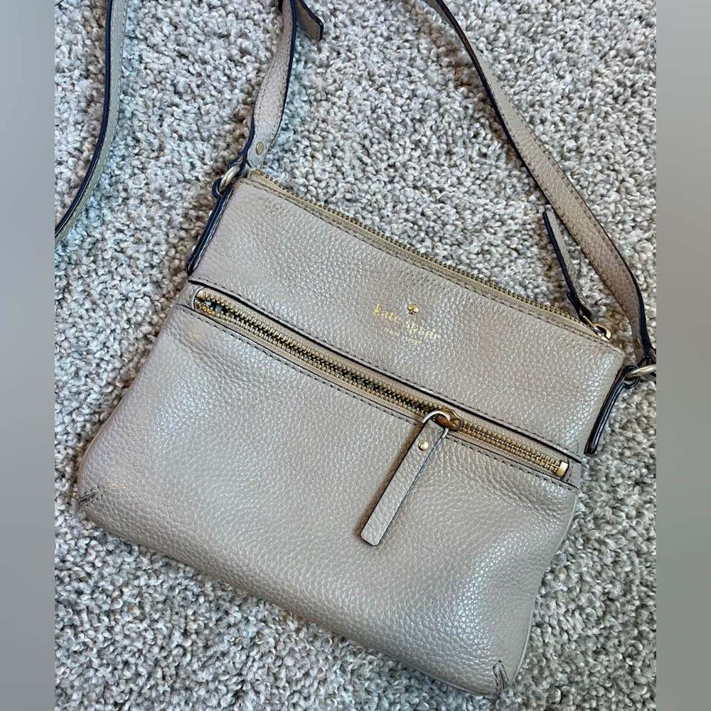 Kate Spade Crossbody Purse - Soft Pebbled Leather - Taupe/Grey